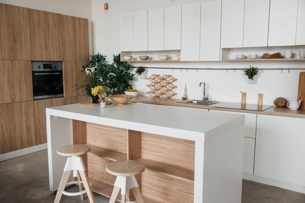 Cuisine en bois et blanc